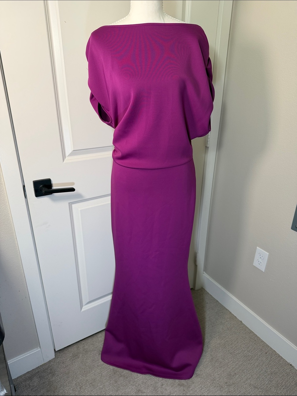 Boatneck dress in a Deep Purple/ Plum color.